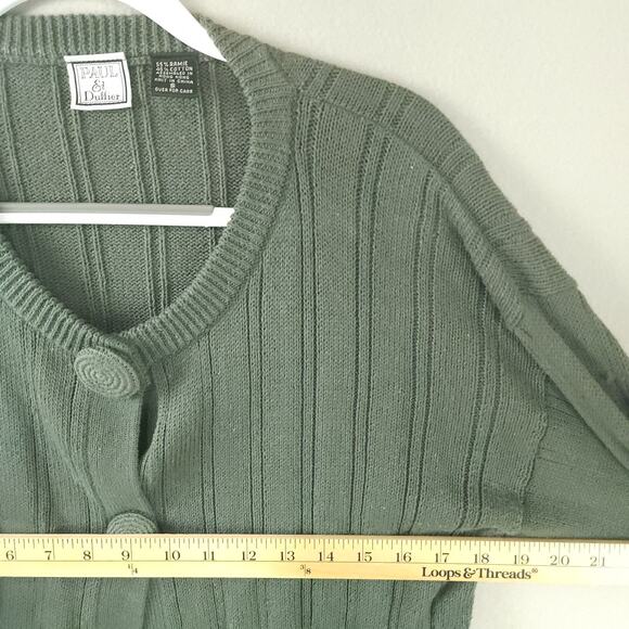 Paul Et Duffier Button-Up Cardigan Sweater Women Small Green Crop Boxy - Picture 3 of 10
